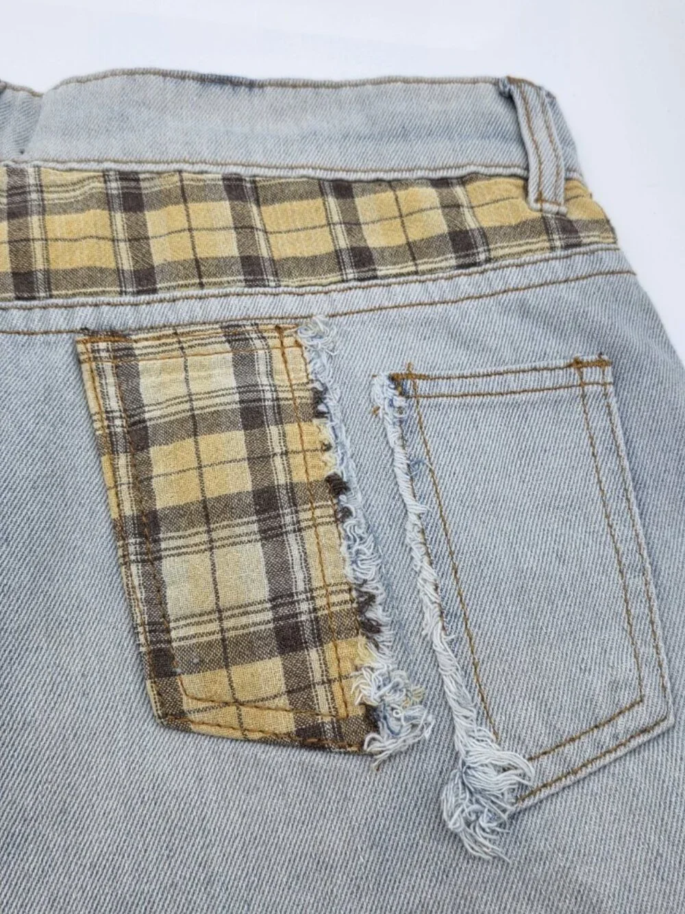 POL Womens Jean Shorts Size Large Patchwork Cut Off Button Fly Distressed Denim